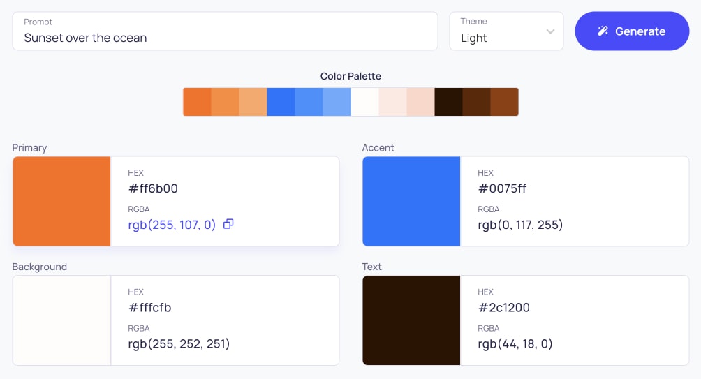 Color Palette Generated by AI