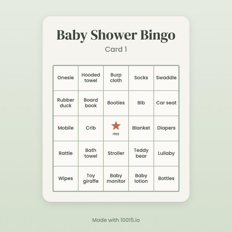 A printable bingo card made from a list of words with the Bingo Card Generator