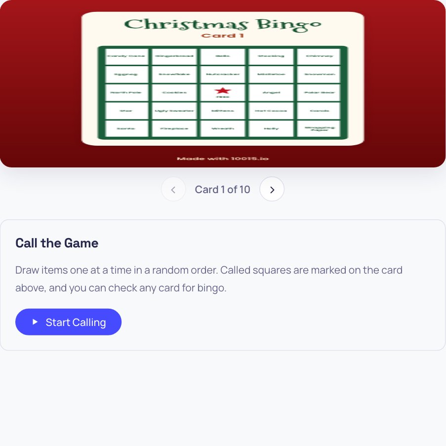 A printable Christmas bingo card made with the Christmas Bingo Card Generator