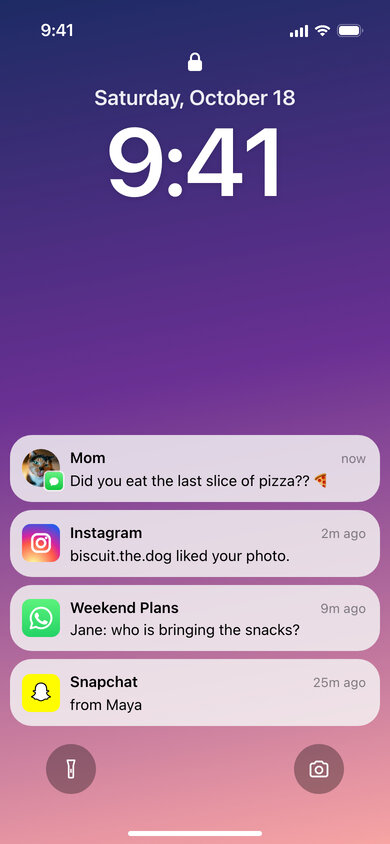 A fake iPhone lock screen with notifications from Messages, Instagram, WhatsApp and Snapchat
