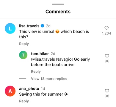 Fake Instagram comments with a verified badge, a reply and like counts, made with the Instagram Comment Generator