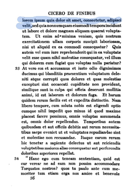 Original Lorem Ipsum text in Cicero's "De finibus bonorum et malorum" book