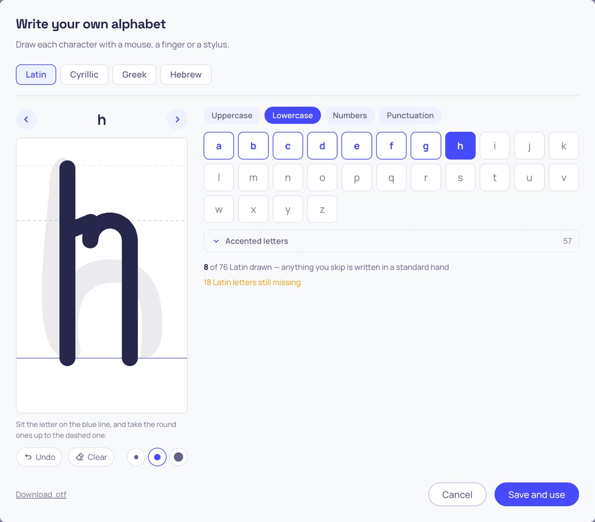 Drawing your own alphabet to build a handwriting font